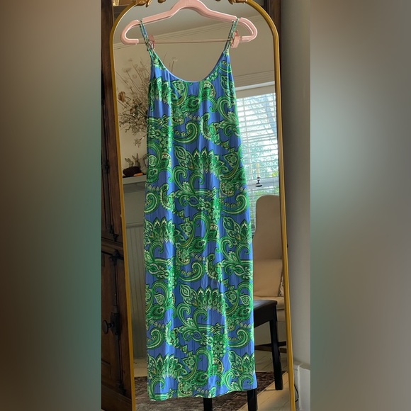 NWT Alice + Olivia DELORA SPAGHETTI STRAP MIDI DRESS Spring Paisley Palace Blue - Picture 3 of 7